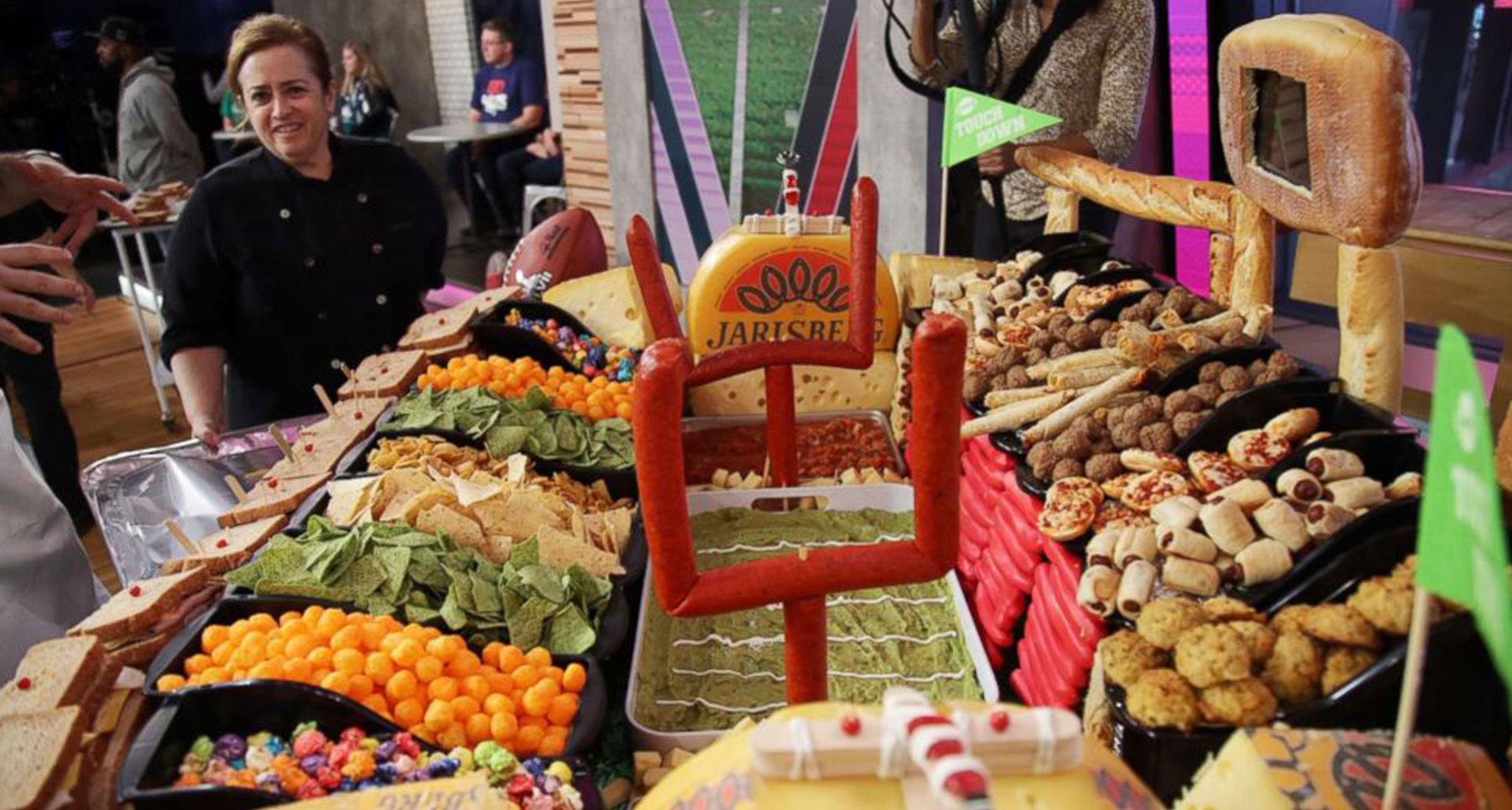 Chef George Duran Builds a Superbowl Stadium from Jarlsberg® Wheels on GMA